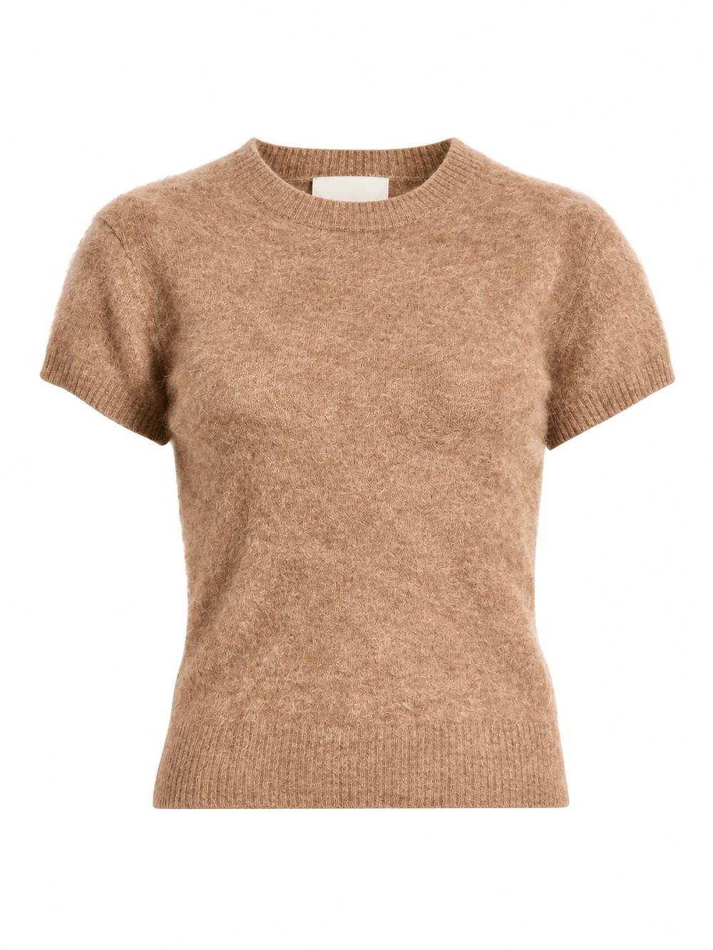 JOIE Beige Brushed Cashmere Short Sleeves Sweater Top Coffee Cafe Latte Toffee M - Picture 2 of 8